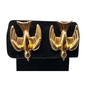 Coro Pegasus Sparrow ScrewBack Earrings Gold Tone VTG Original Hallmark 1940s
